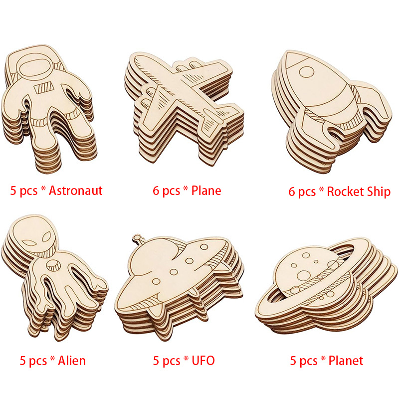 Woodworking Crafts - 32 Pieces Outer Space Unfinished Wooden