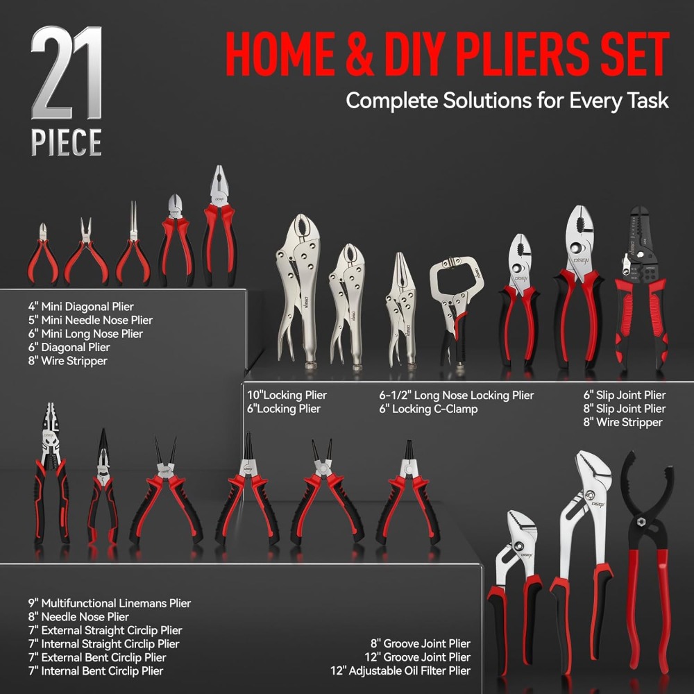 21 Pc Pliers Set with EVA Tray - Woodworking Gift Ideas review and price